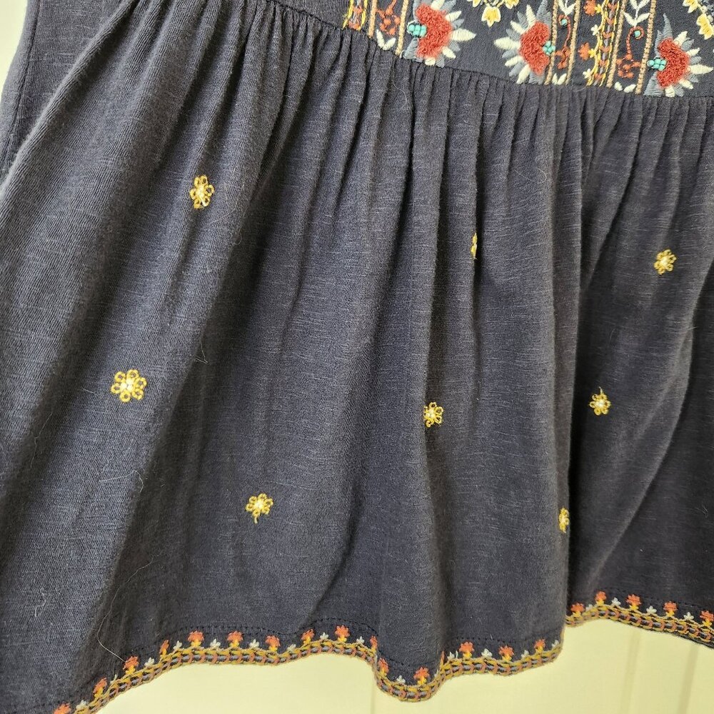 Anthropologie Emelia Navy Sleeveless Embroidered Peplum Top Boho Summer Pretty - Picture 5 of 11